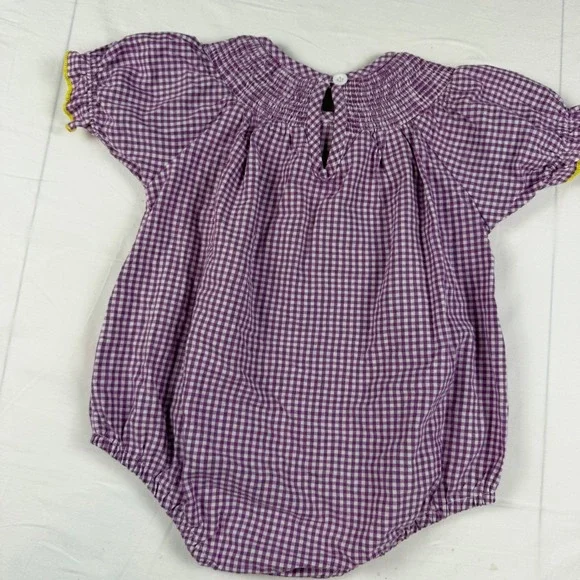 Unbranded Smocked Romper Baby 6-12M Purple Gingham Tiger Paw Print Kids EUC LSU - Picture 8 of 11